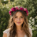 Magenta Flower Crown for Bride, Boho Wedding Flower Crown