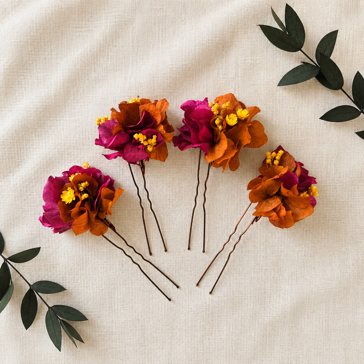 Magenta & Burnt Orange Boho Bridal Flower Crown, Rustic Fall Wedding Floral Headpiece