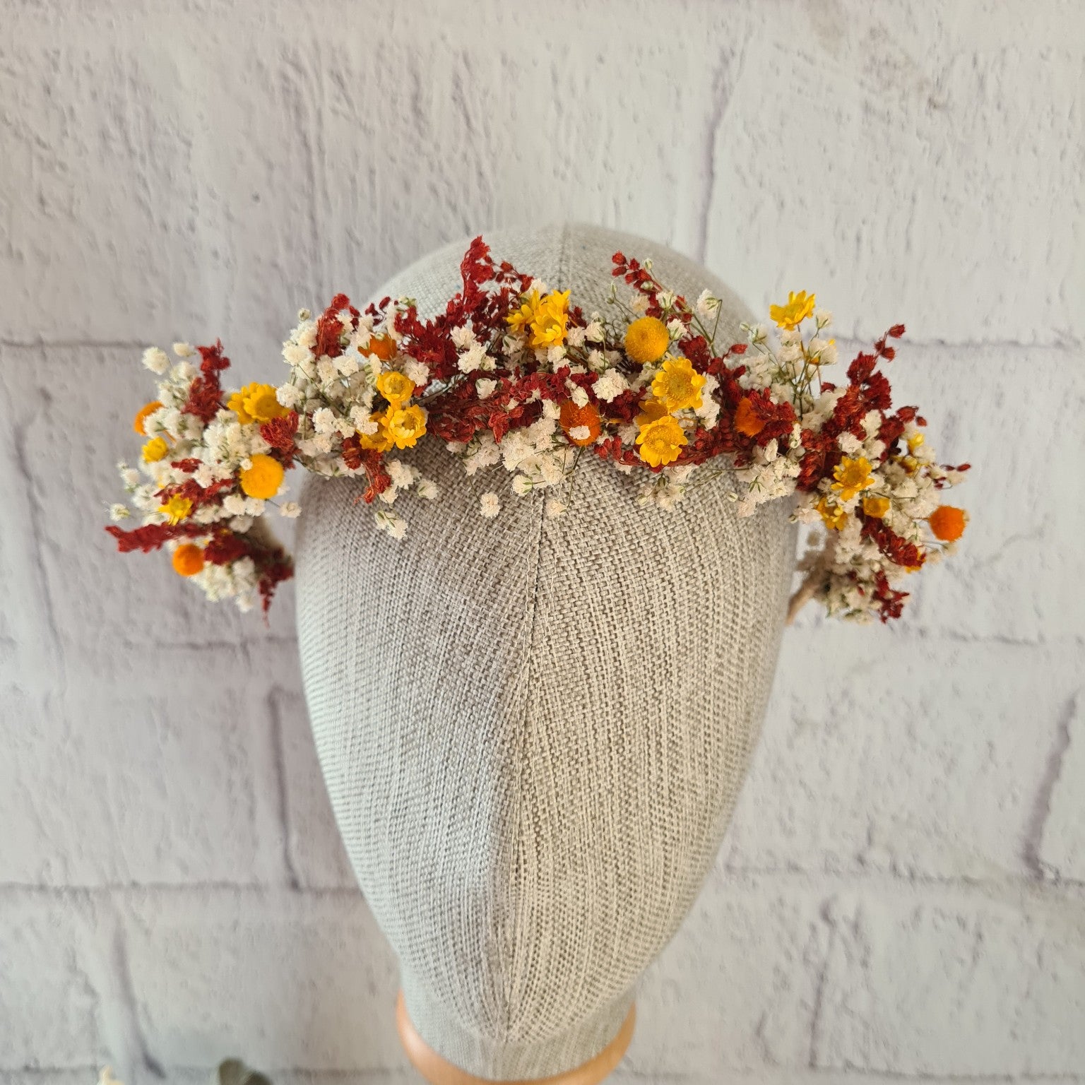 Boho Burnt Orange Dried Flower Crown: Autumn Bridal Headband,Folk Wedding Headpiece