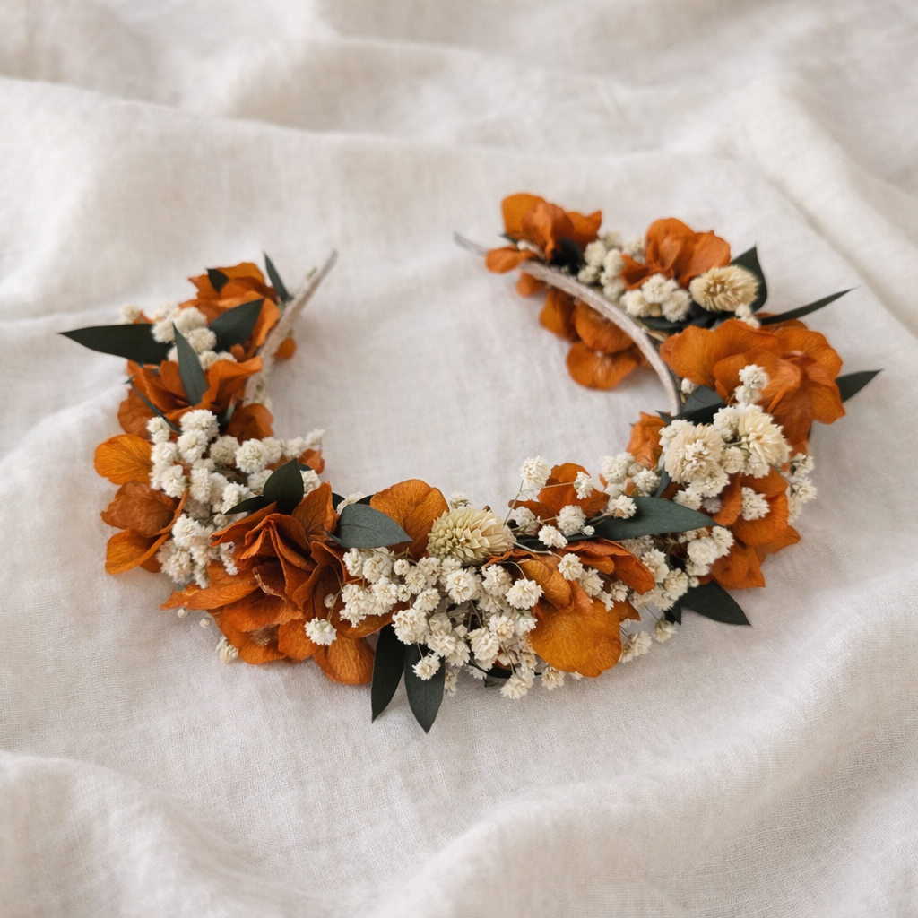 Autumn Floral Hair Pins with Real Preserved Flowers: Burnt Orange Flower Hair Pin