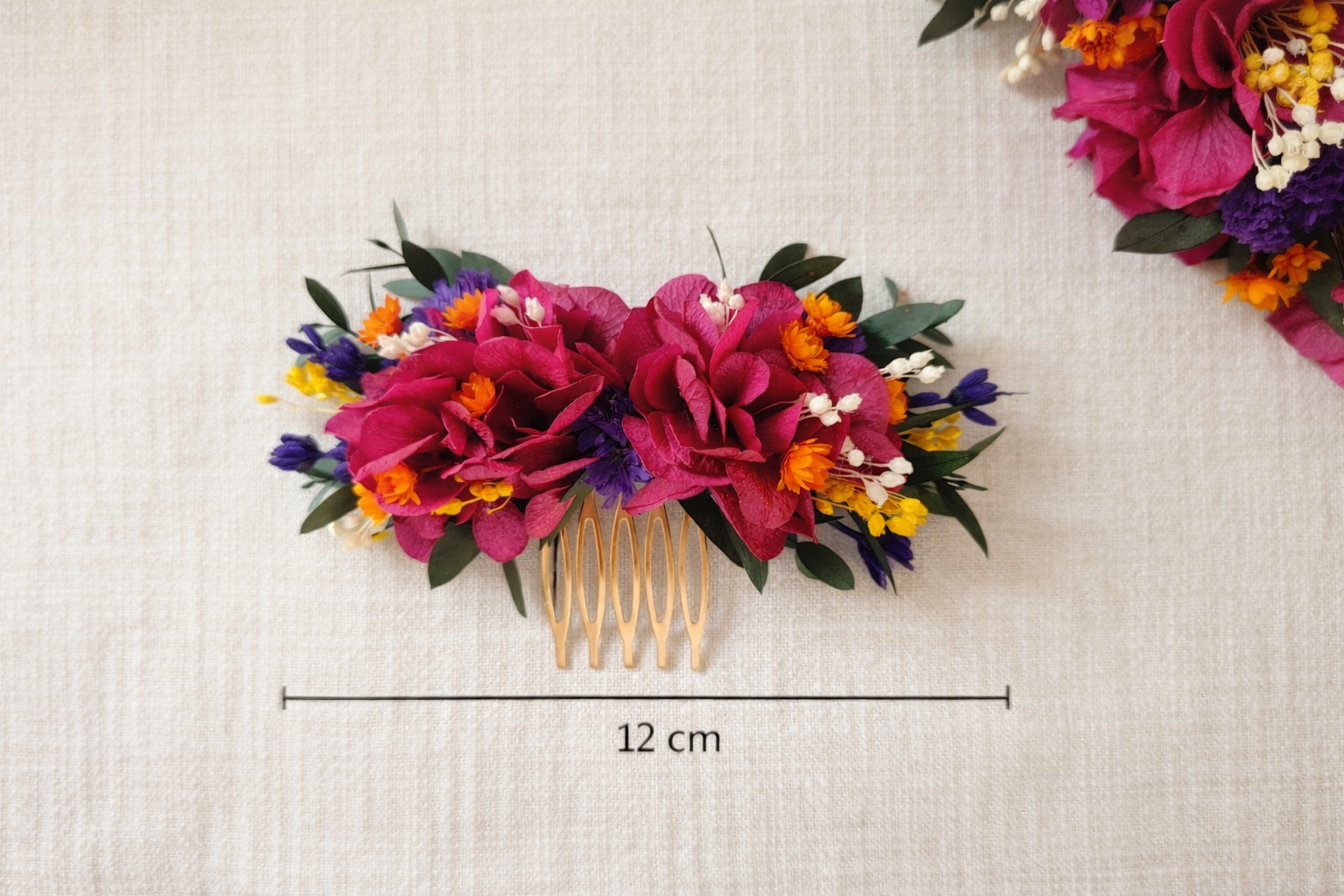 Dark Fuchsia Dried Flower Hair Comb: Rustic Wedding Bridal Accessory