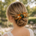 Orange & Ivory Dried Flower Hair Comb – Eucalyptus Bridal Hair Piece, Rustic Autumn Wedding Hair Accessory