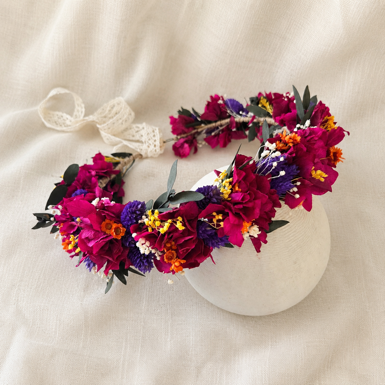 Magenta Hydrangea Dried Flower Bridal Bouquet: Rustic Wedding Set