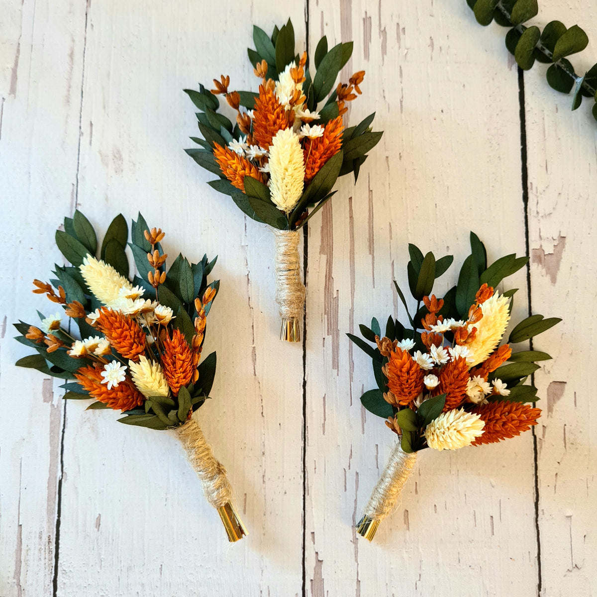 Rust Orange & Ivory Preserved Flower Hair Comb – Eucalyptus Bridal Hairpiece – Autumn Wedding Hair Accessory