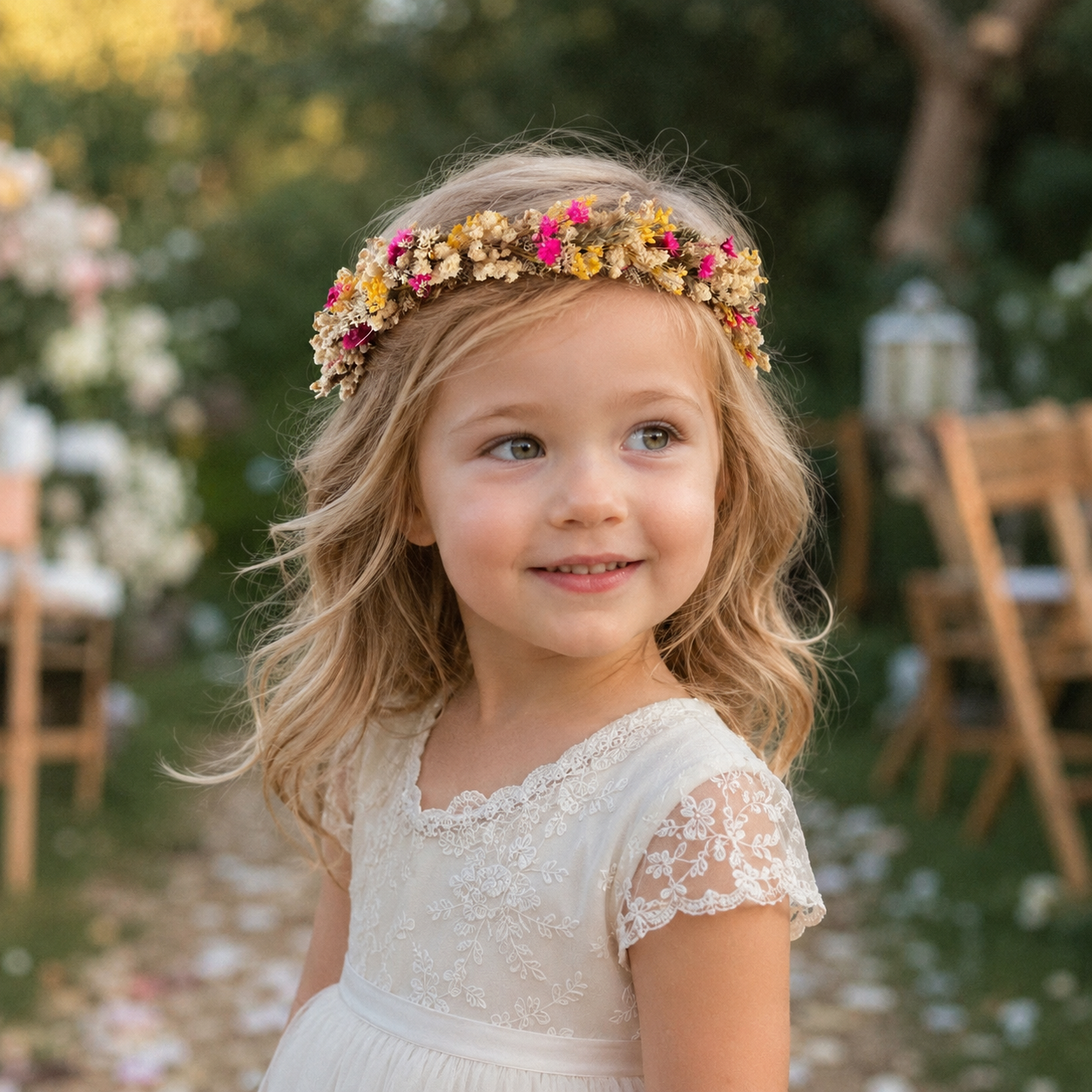Wildflower Girl Crown, Boho Flower Girl Headpiece