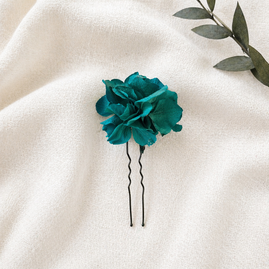 Teal Preserved Flower Hair Pins Set, Boho Bridal Hair Accessories