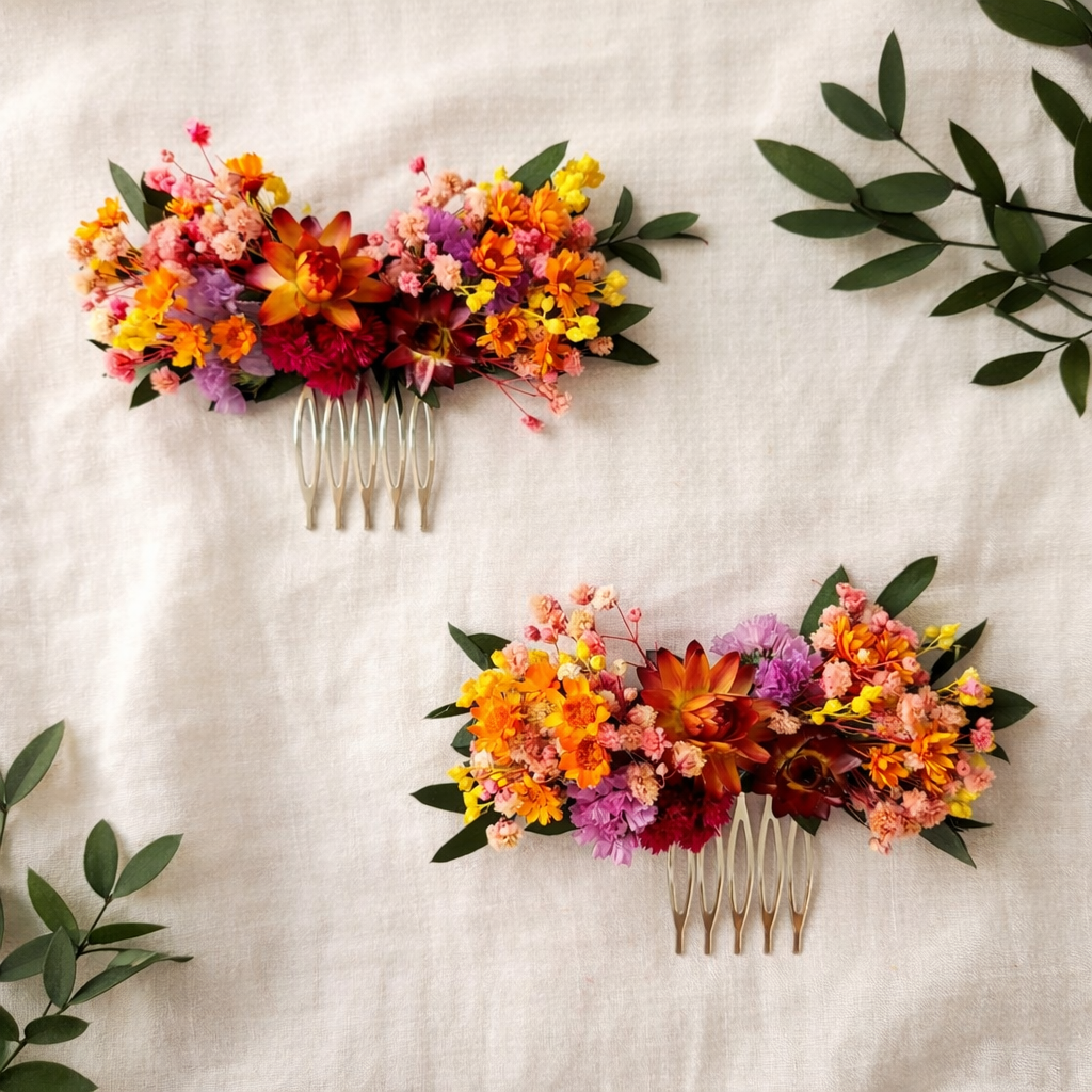 Colorful Dried Flower Hair Pins, Rustic Bridal Accessories, Wildflower Wedding Hair Pin
