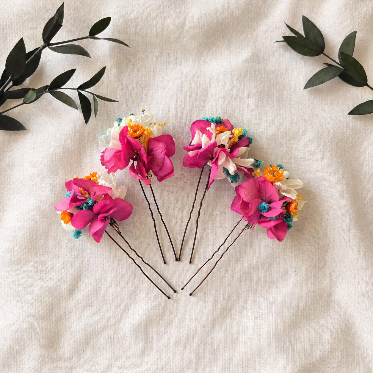 Fuchsia Pink Bridal Hair Accessories – Colorful Wedding Hair Flowers