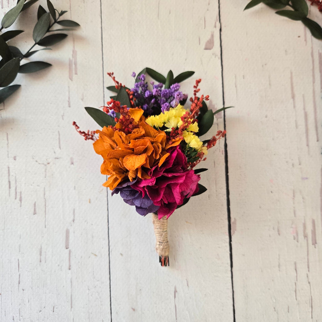 Mexican Folk Wedding Boutonniere | Colorful Preserved Flower Groom Lapel Pin | Frida Inspired Boho Buttonhole