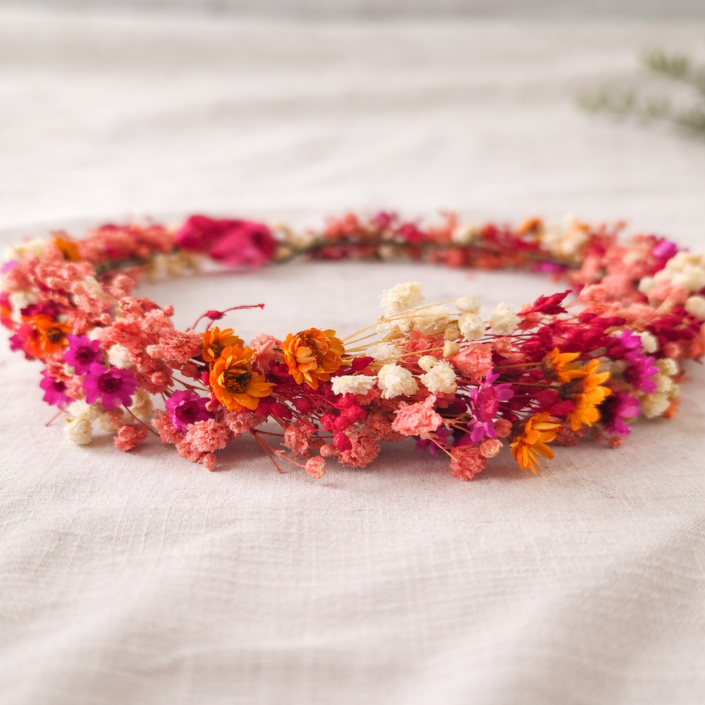 Colorful Dried Flower Crown: Dainty Hair Wreath, Garden Wedding Headpiece