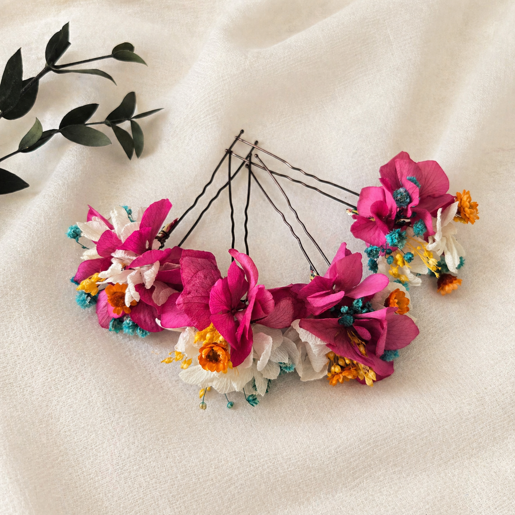 Fuchsia Pink Bridal Hair Accessories – Colorful Wedding Hair Flowers