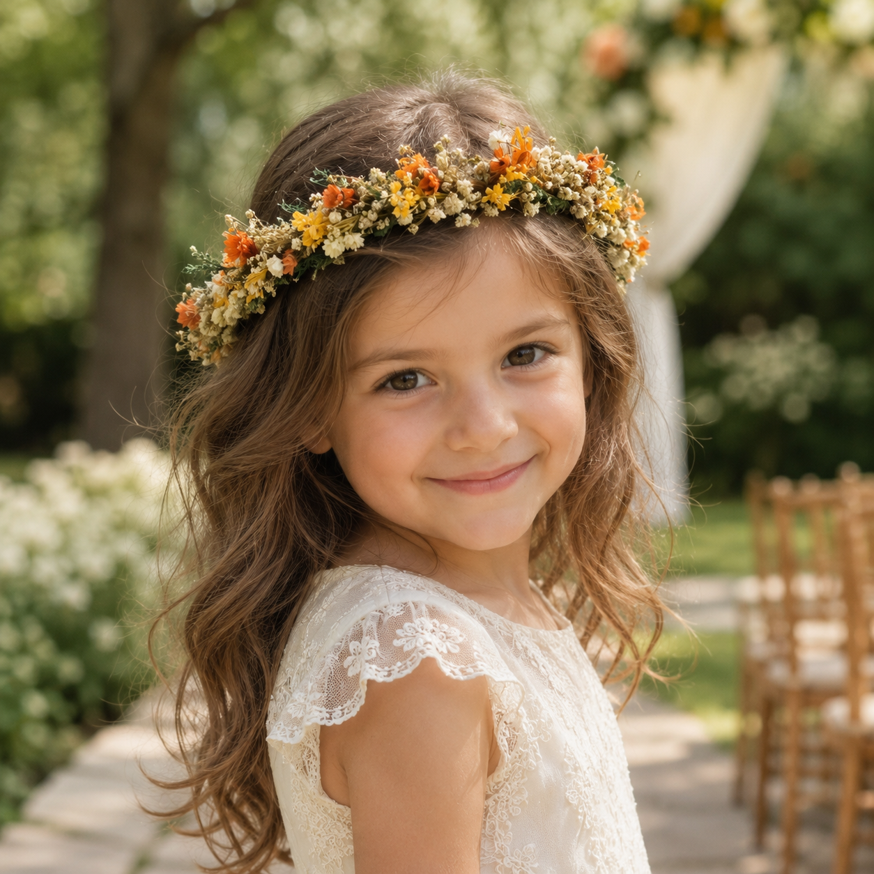 Yellow Orange Flower Crown , Rustic Bridesmaid Crown,