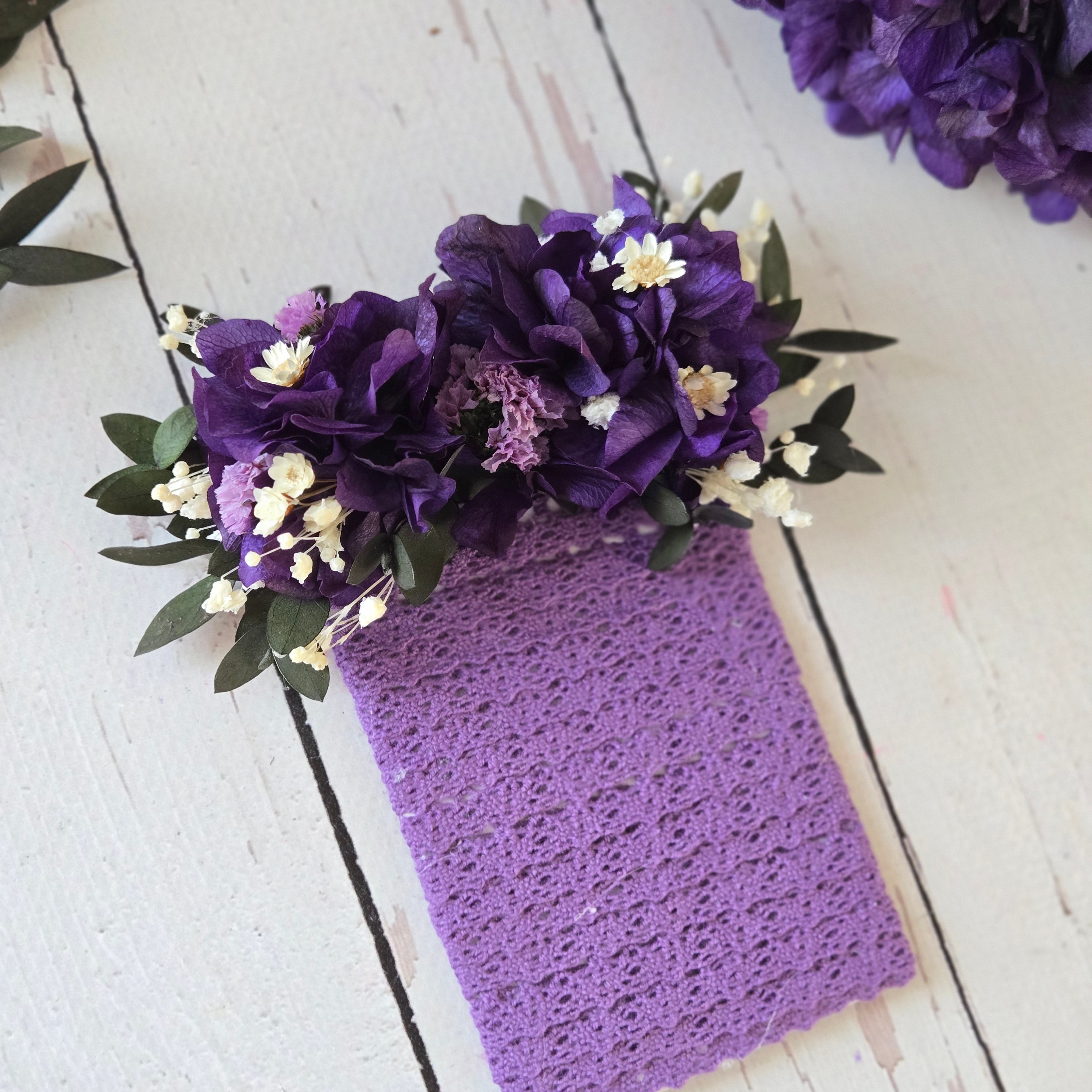 Purple Dried Flower Crown, Boho Floral Hair Wreath: Festival & Bridesmaids
