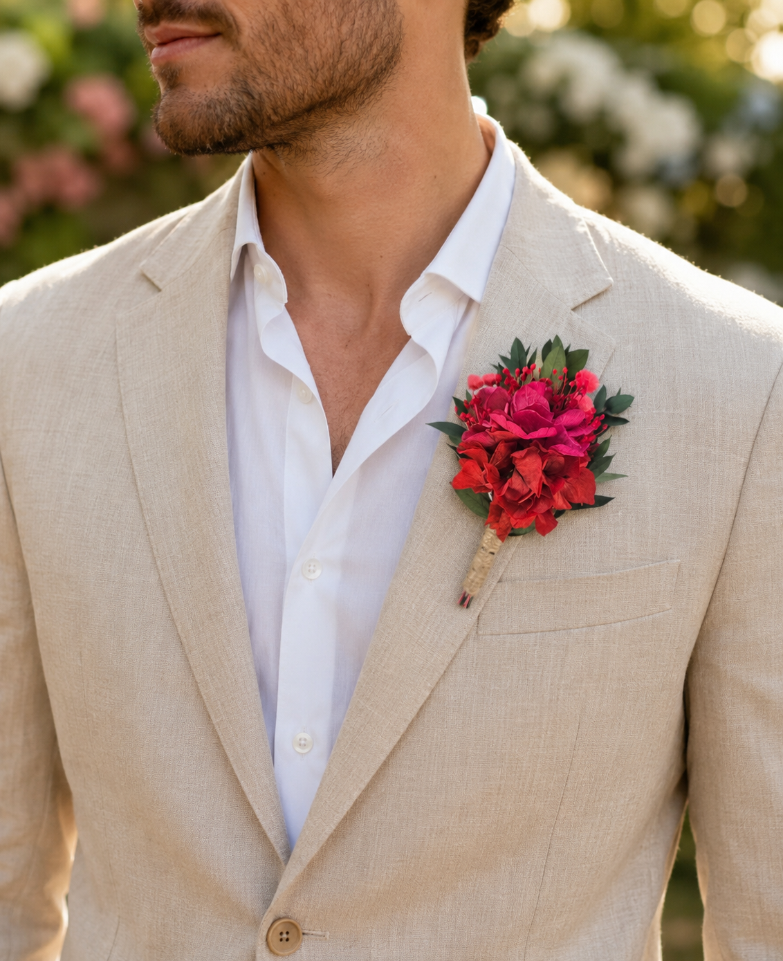 Mexican Wedding Boutonniere, Fuchsia Red Groom Lapel Flower, Preserved Flower Boutonnieres