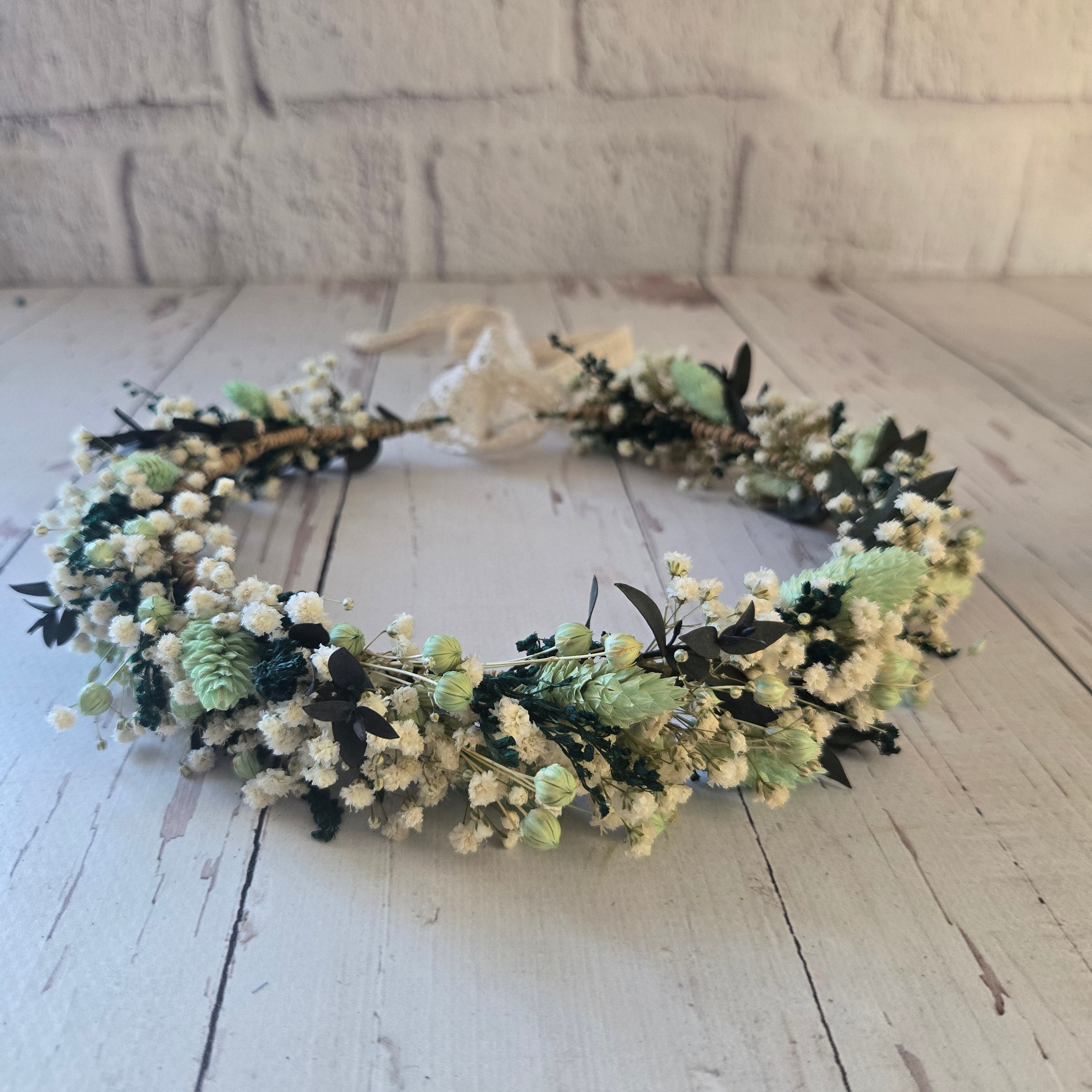 Sage Green & Ivory Flower Girl Crown,Garden Wedding Headpiece, Woodland Floral Crown for Girls