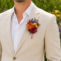Mexican Folk Wedding Boutonniere | Colorful Preserved Flower Groom Lapel Pin | Frida Inspired Boho Buttonhole