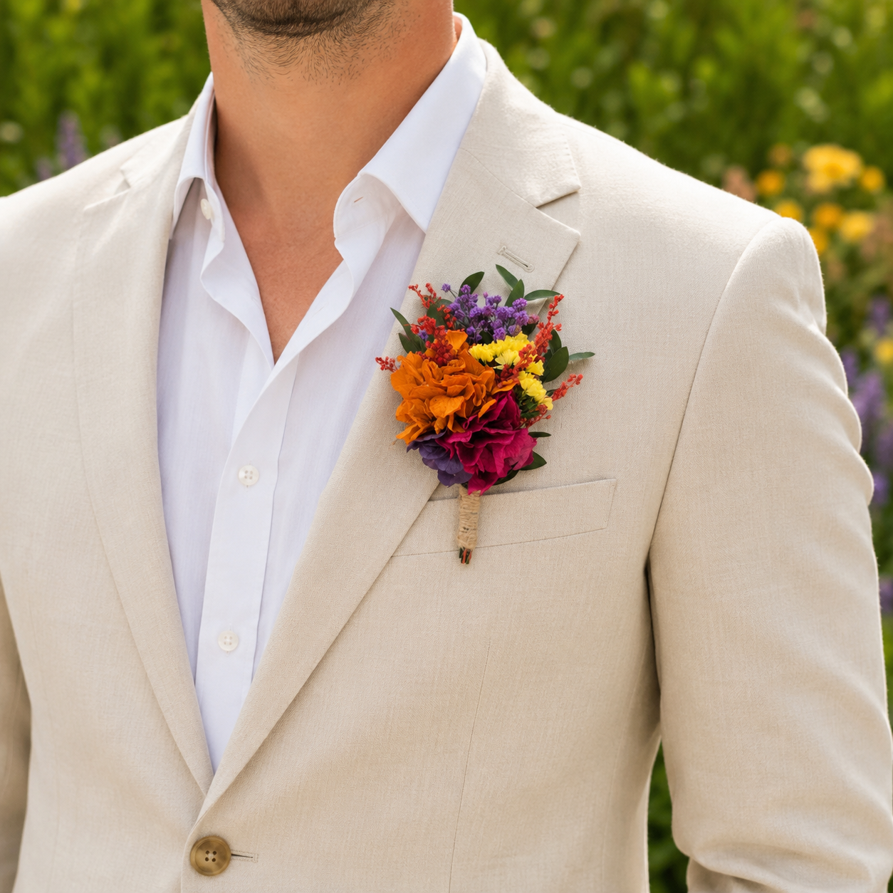 Mexican Folk Wedding Boutonniere | Colorful Preserved Flower Groom Lapel Pin | Frida Inspired Boho Buttonhole