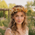 Orange Dried Flower Crown: Autumn Wedding Hair Accessory,Rustic Floral Headpiece