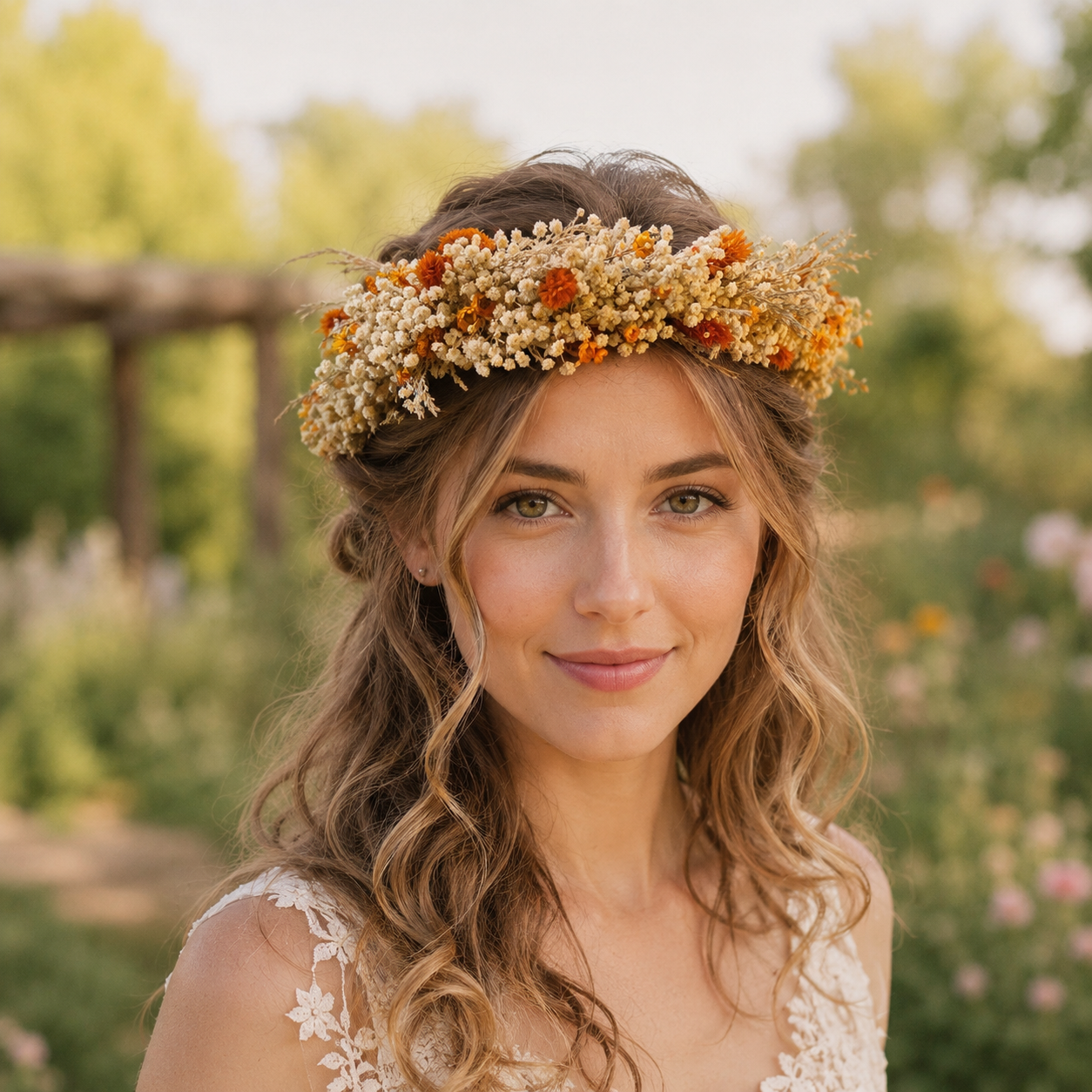 Orange Dried Flower Crown: Autumn Wedding Hair Accessory,Rustic Floral Headpiece