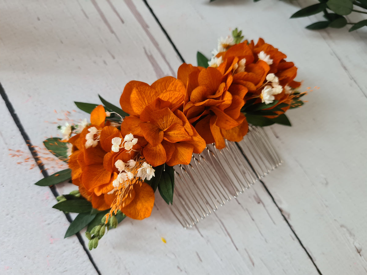 Burnt Orange Preserved Flower Hair Comb – Rustic Bridal Hair Accessory