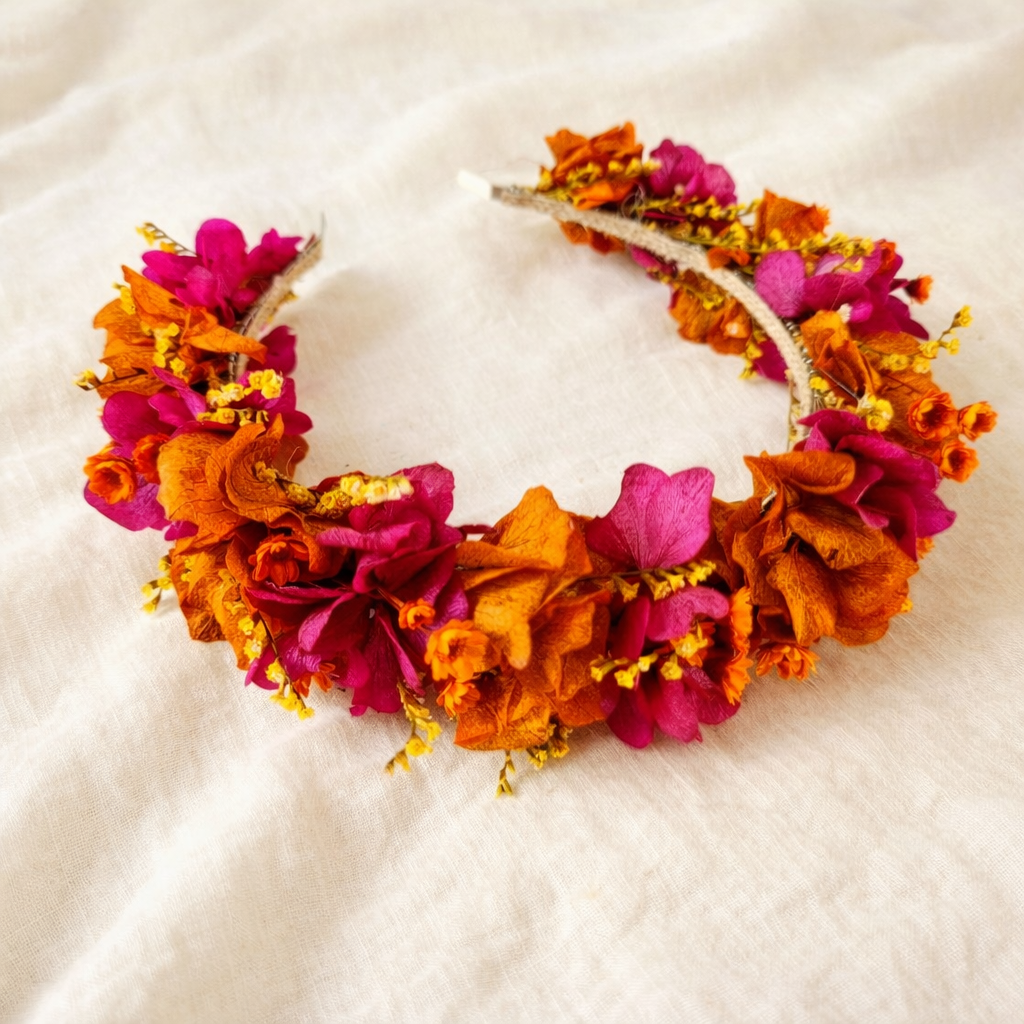 Burnt Orange & Magenta Flower Hair Pin – Fall Wedding Hair Accessories