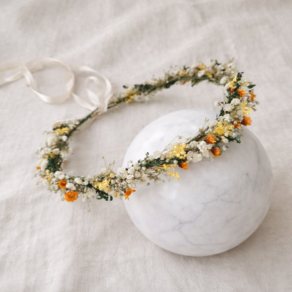 Yellow Orange Flower Crown , Rustic Bridesmaid Crown,