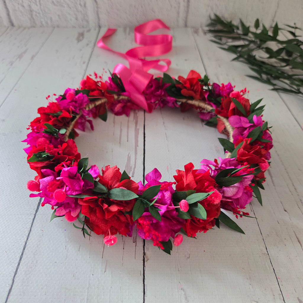 Burgundy & Fuchsia Flower Crown – Rustic Wedding Crown for Bride