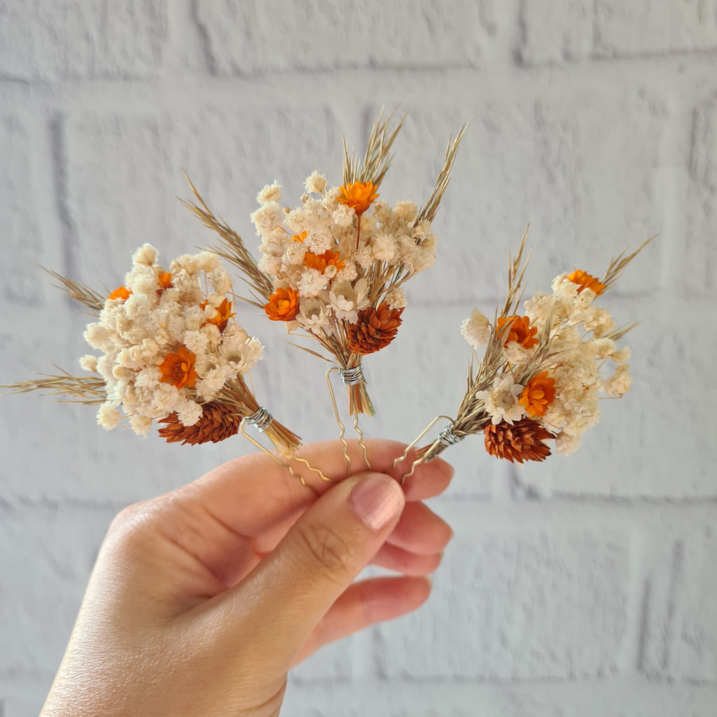 Orange Dried Flower Crown: Autumn Wedding Hair Accessory,Rustic Floral Headpiece