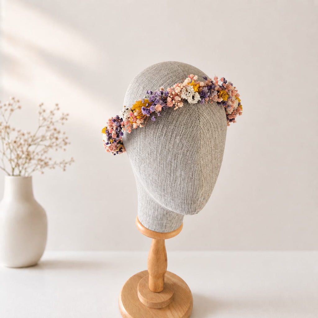 Blush Pink Wildflower Crown, Preserved Flower Halo, Boho Bridal Crown