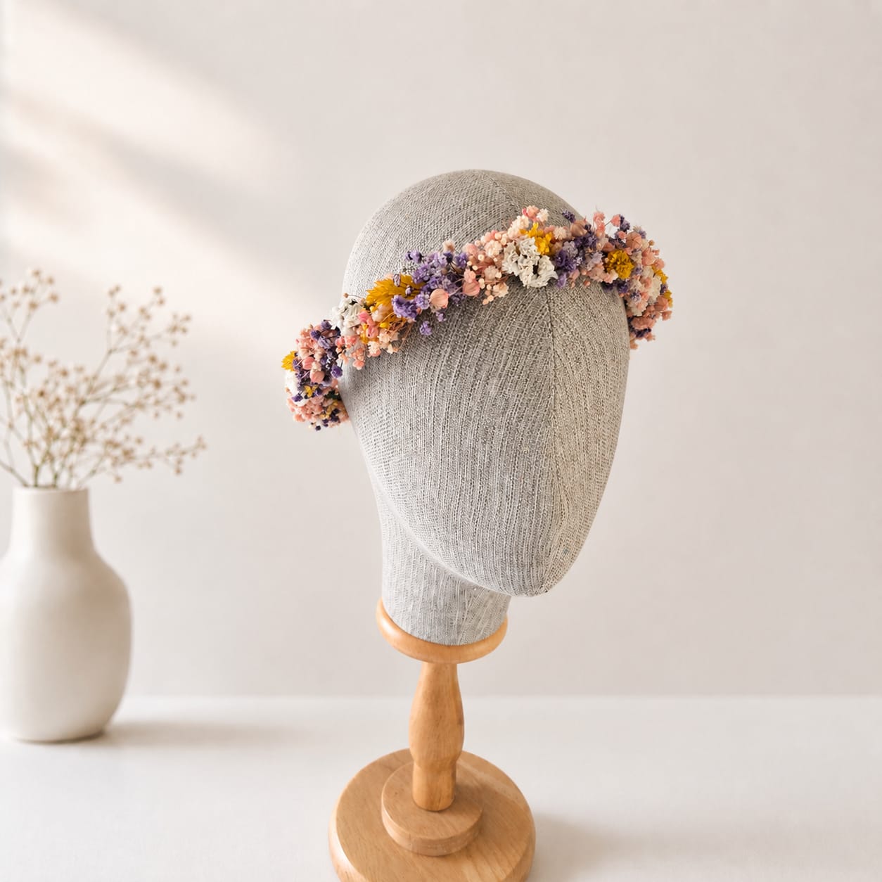 Blush Pink Wildflower Crown, Preserved Flower Halo, Boho Bridal Crown