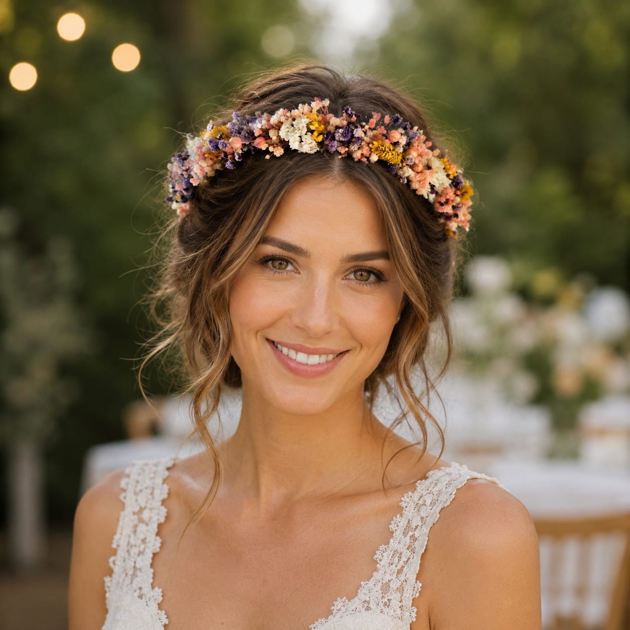 Blush Pink Wildflower Crown, Preserved Flower Halo, Boho Bridal Crown